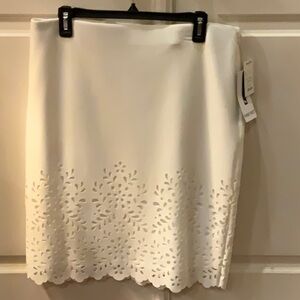 White Knee-Length Pencil Skirt with Cut Out Design